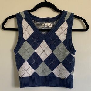 Hollister Navy Argyle Knit Vest